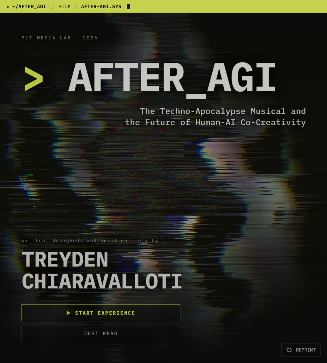 After AGI — the thesis book, open at its title plate
