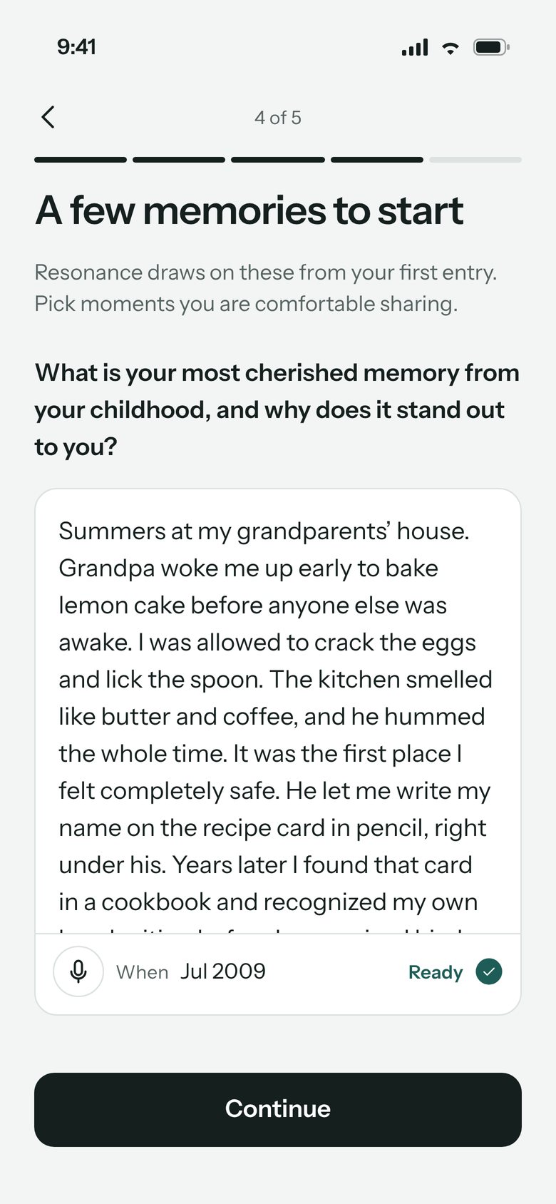 Onboarding: seeding the journal with five past memories